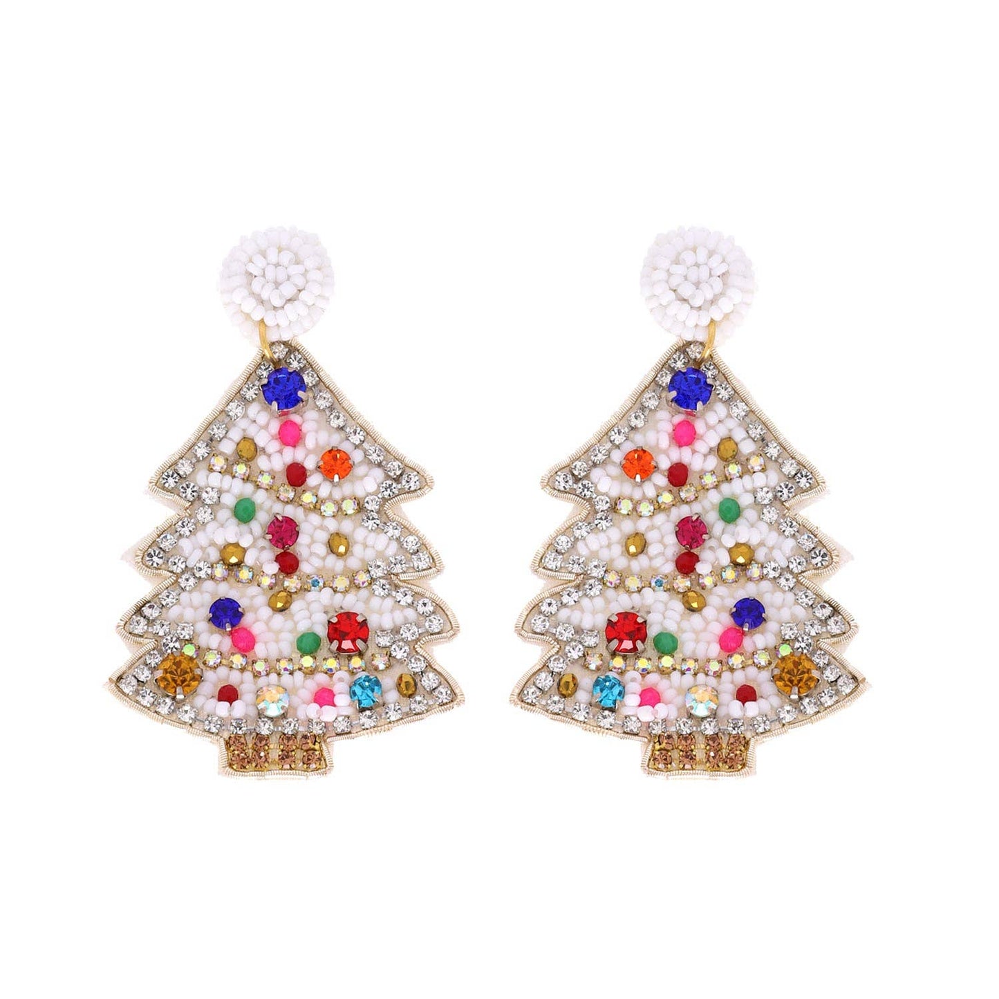 Embroidered & Jeweled Beaded Christmas Tree Dangle Earrings