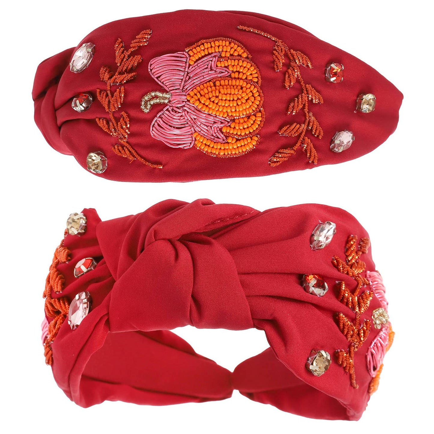 Fall Theme Pumpkin Jeweled Knotted Headband