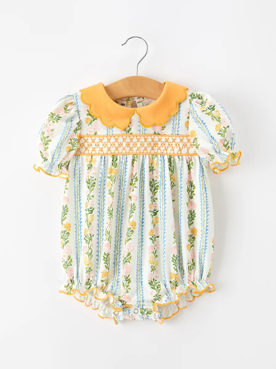 Floral Smocked & Striped Romper