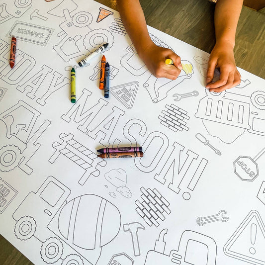 Construction Coloring Table Runner| Happy Birthday