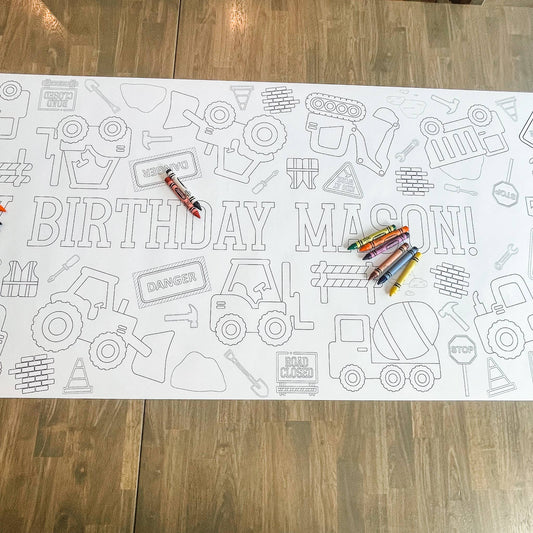 Construction Coloring Table Runner| Happy Birthday