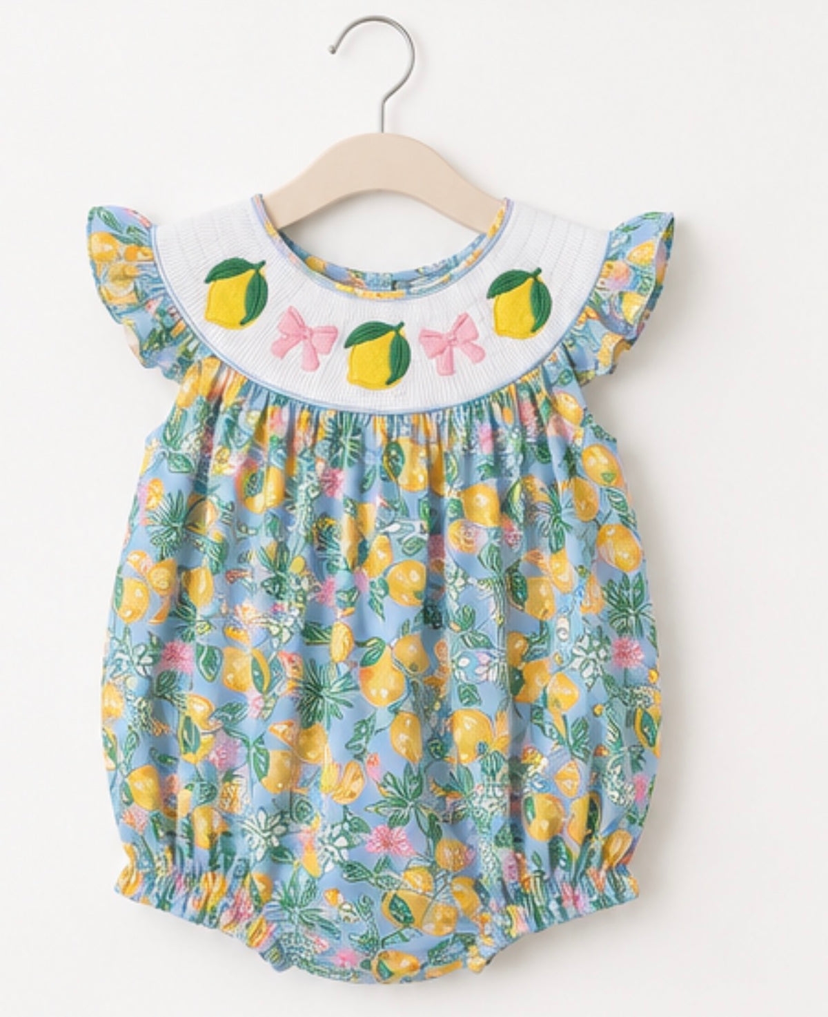 Green lemon smocked ruffle bubble