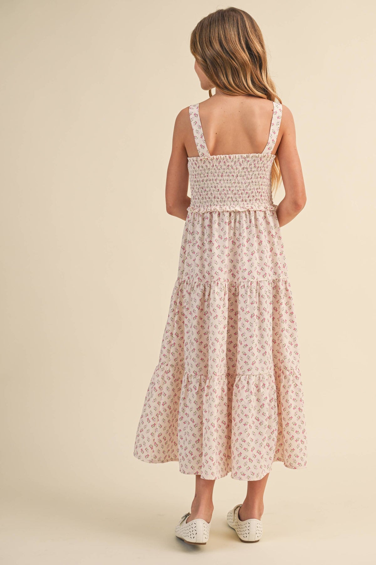TWEEN GIRLS KIDS SMOCKED TIERED MIDI DRESS (7-14)