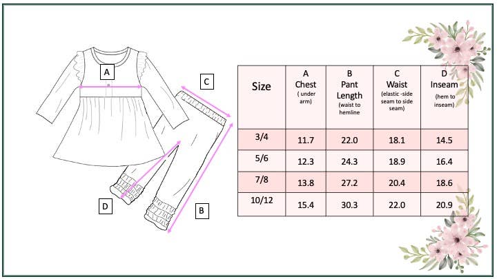 Kids Sage Green Floral Tunic Top & Legging Pants Set