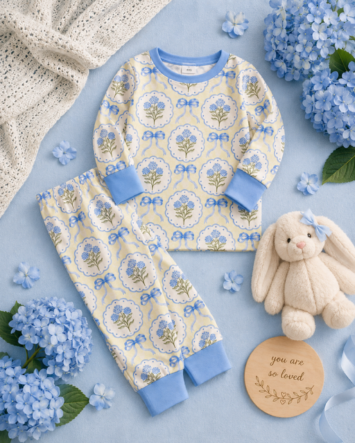 B&B Blue Hydrangea Bow Jammies