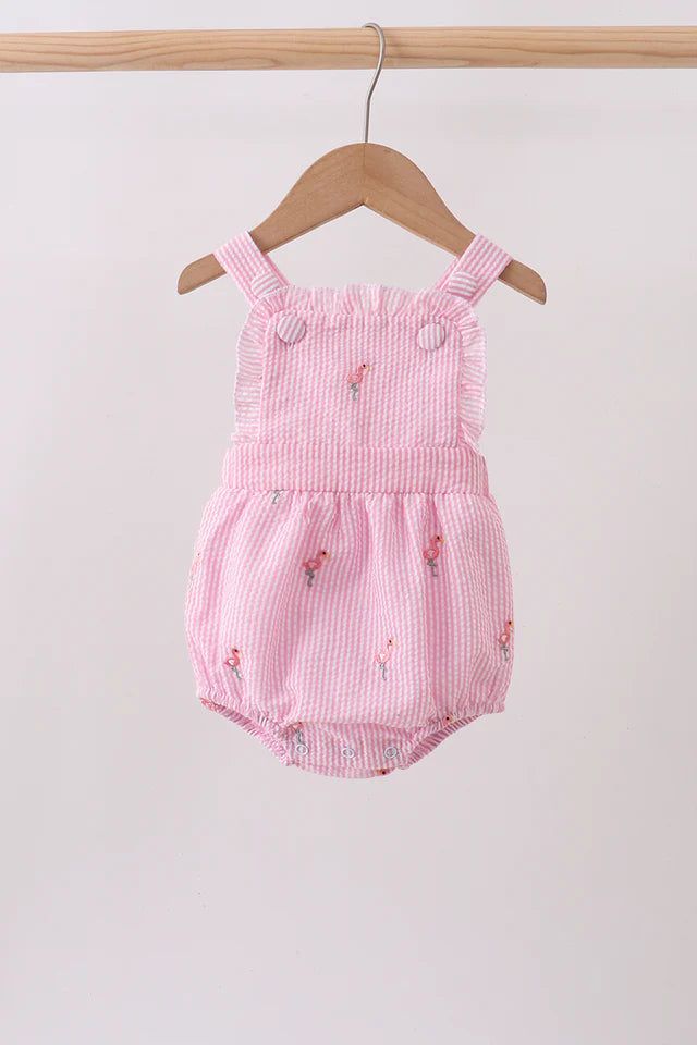 Pink Seersucker Flamingo Ruffle Bubble