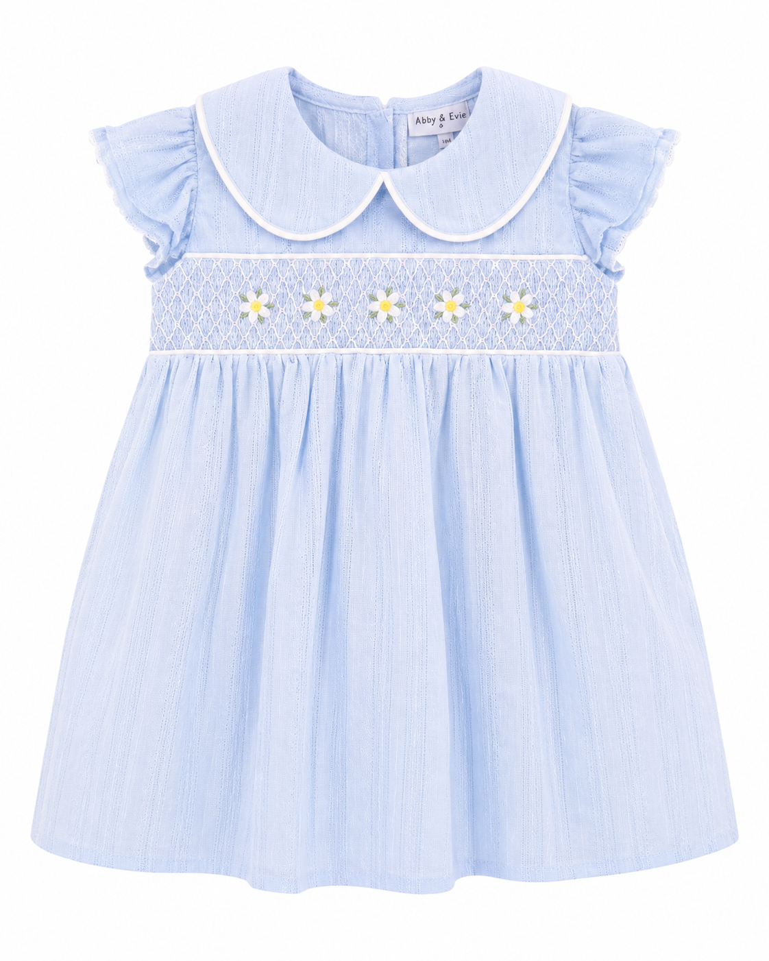Blue floral smocked jacquard ruffle dress