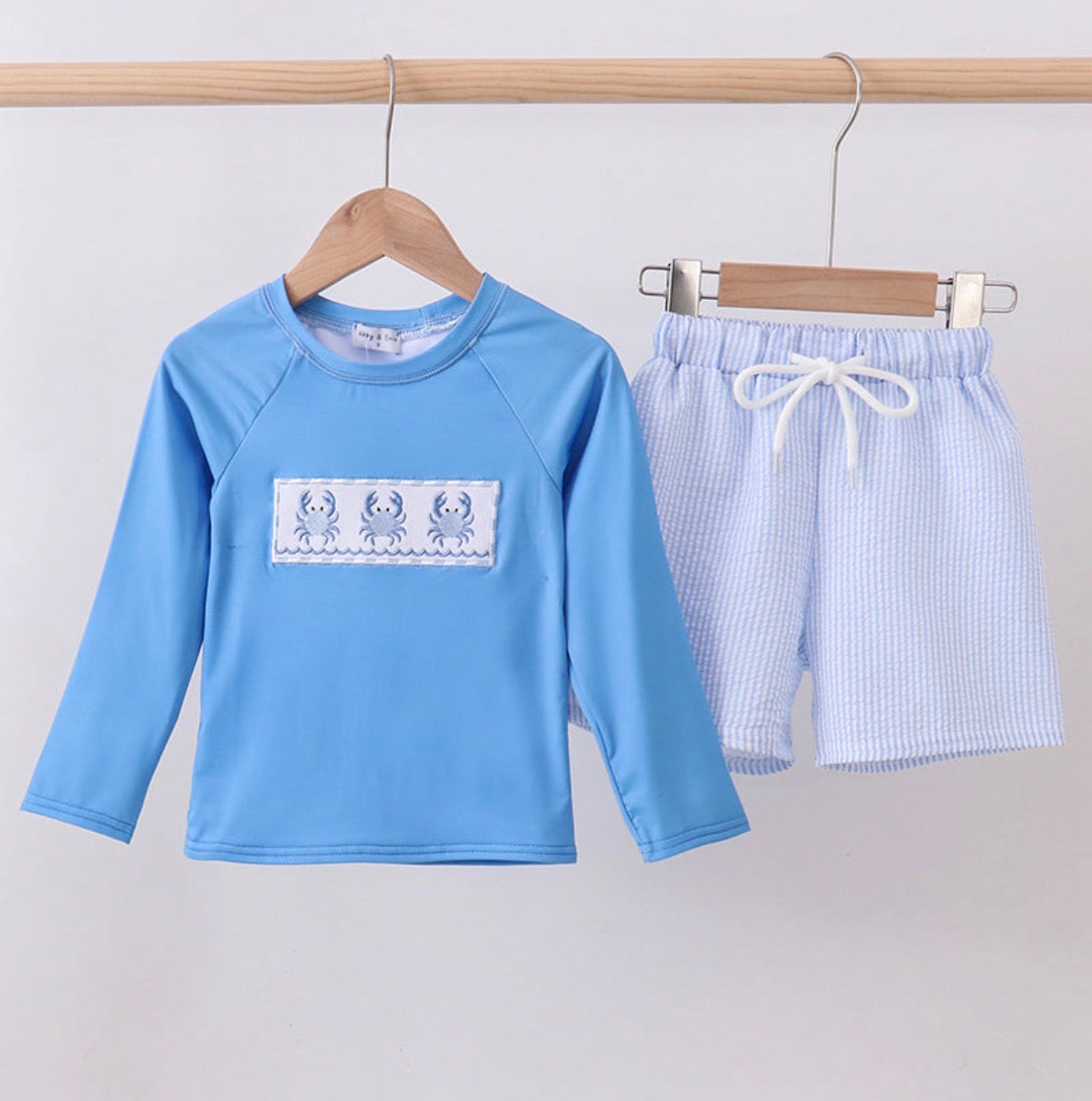 Blue Crab Embroidered Swim Set
