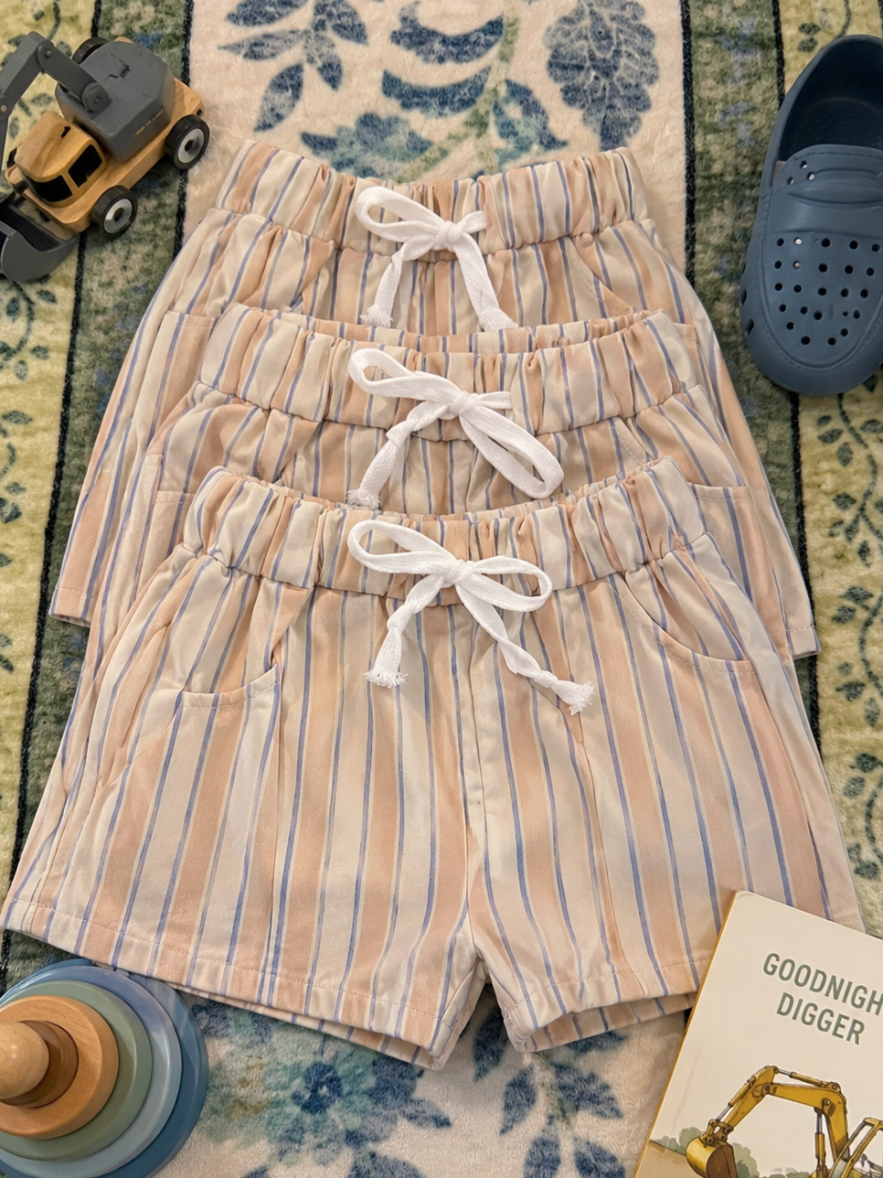 Latte & Blue Stripe Everyday Shorts