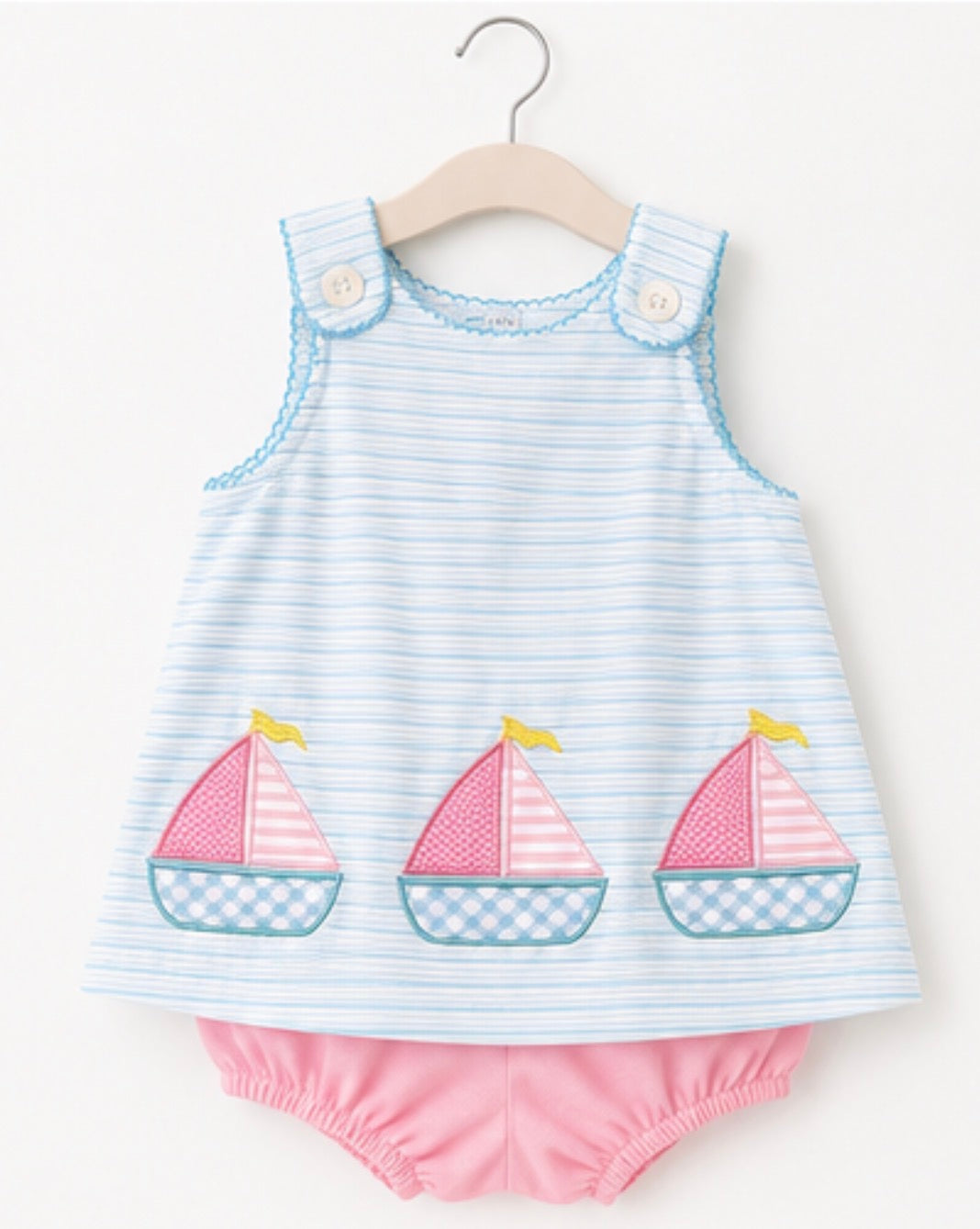 Blue Sailboat Applique Bloomer Set