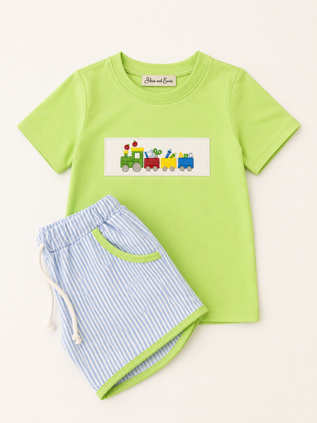 ABC Green Train Embroidered Set
