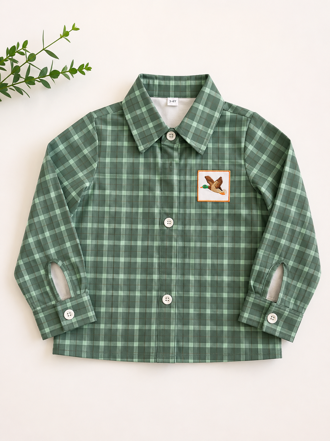 Duck embroidery button down plaid shirt