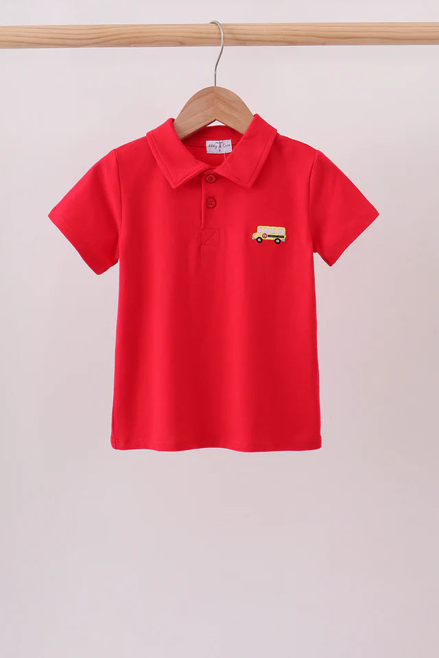 School Bus Embroidered Red Polo
