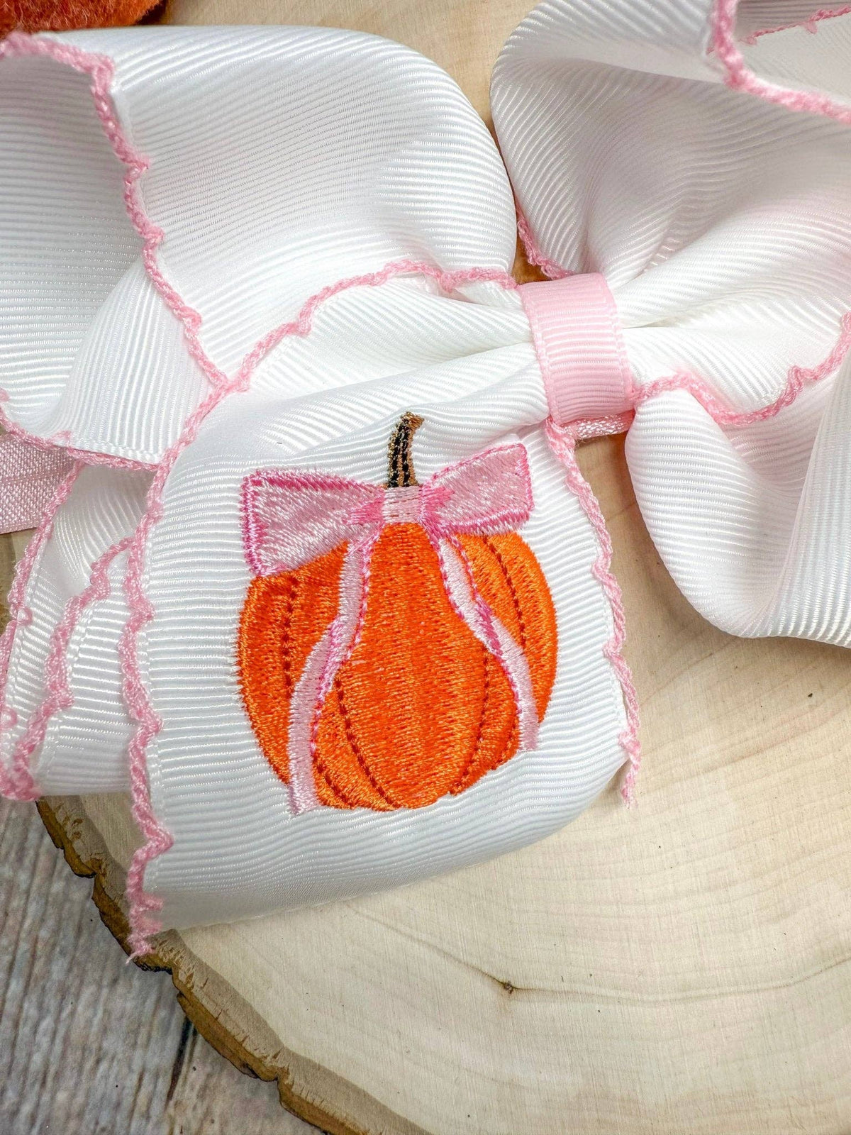 Coquette Pumpkin Embroidered Moonstitch Bow
