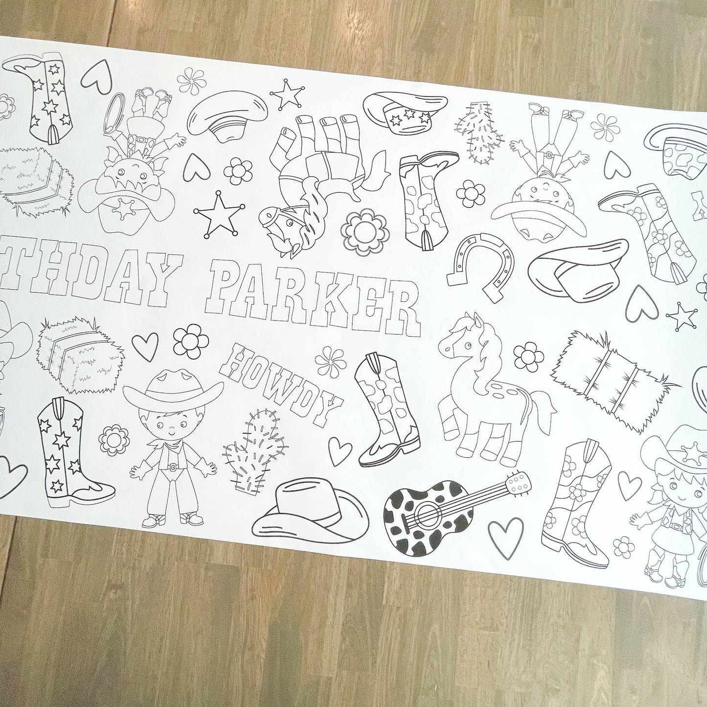 Cowgirl Coloring Table Runner| Happy Birthday