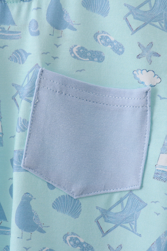 Blue coastal print pocket top