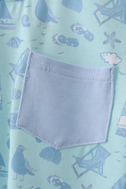 Blue coastal print pocket top