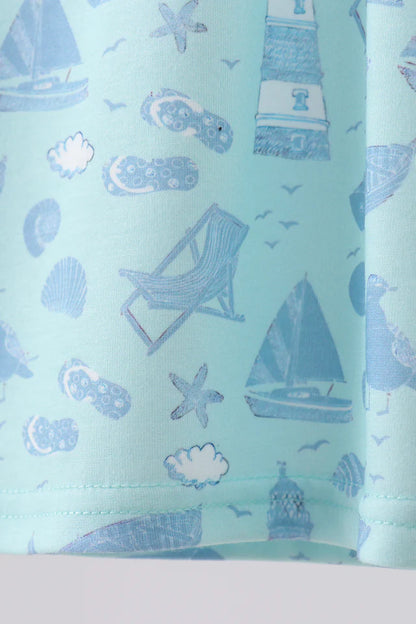 Blue coastal print pocket top