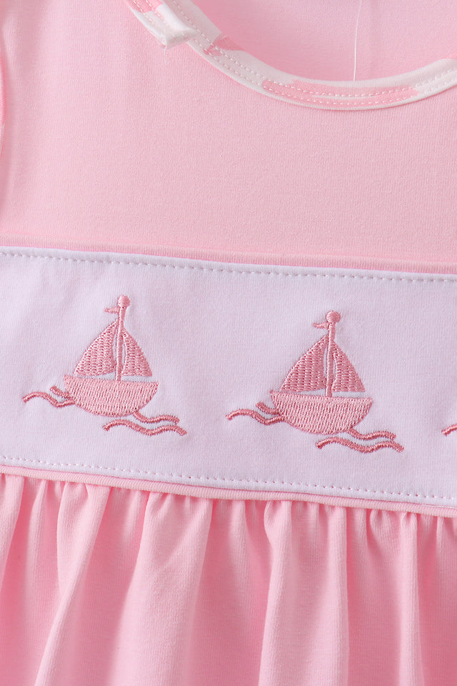 Pink Sailboat Embroidered Set