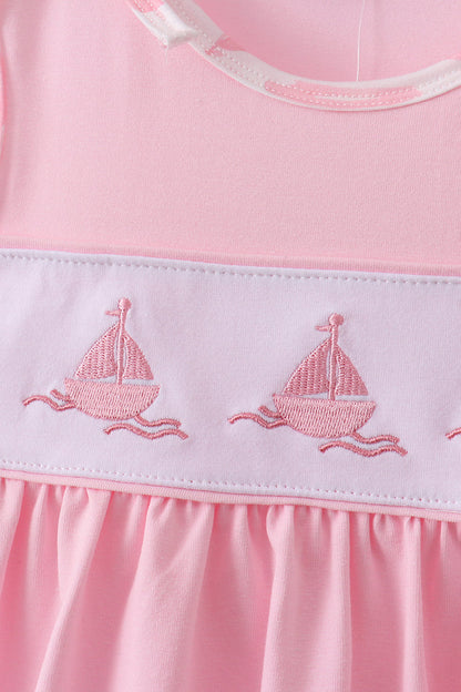 Pink Sailboat Embroidered Set