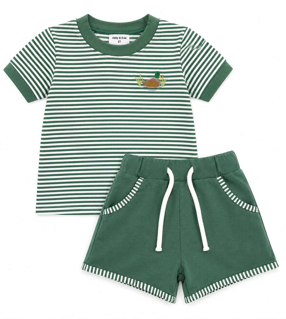 Green Duck Stripe Embroidered Set