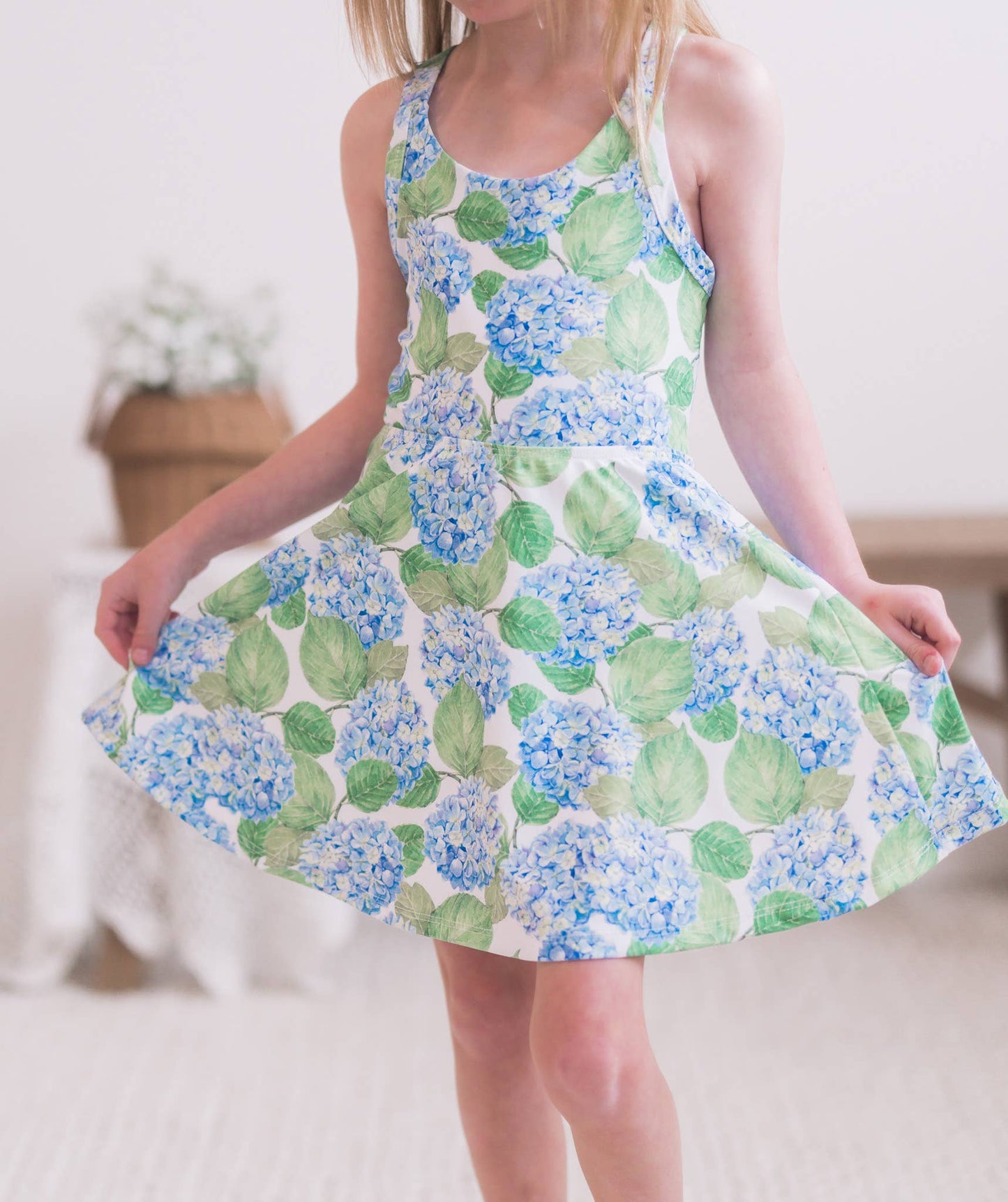 Girls Halter Tennis Dress - Blue Hydrangeas