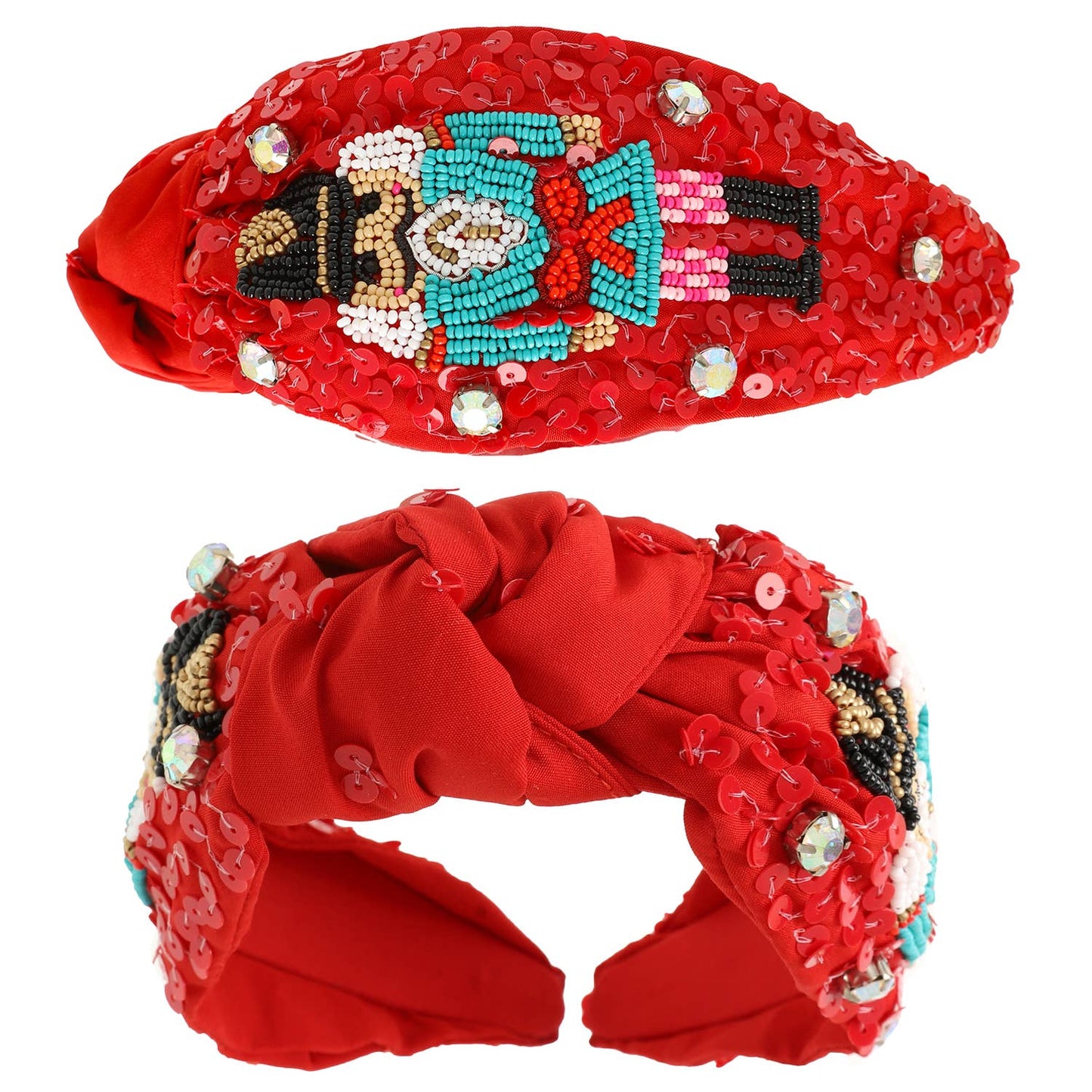 Christmas Nutcracker Jeweled Top Knotted Headband