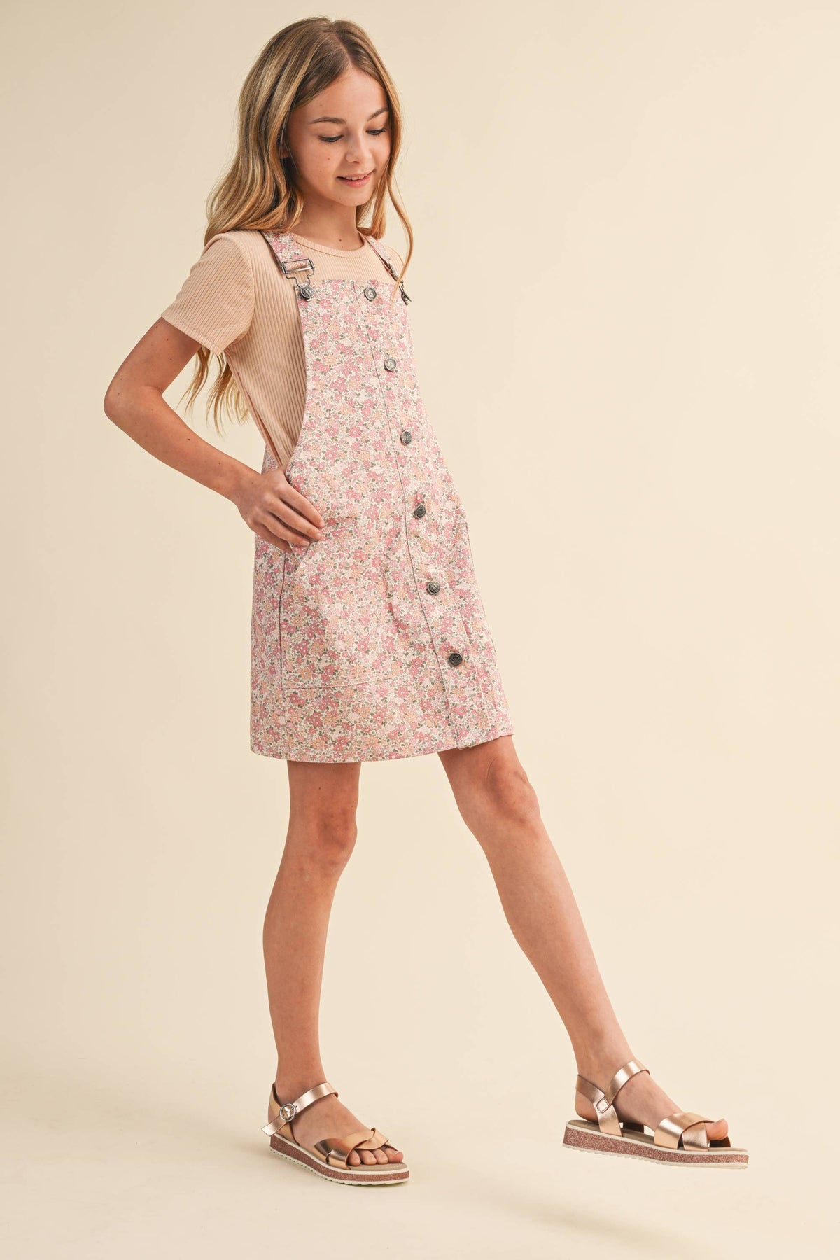 TWEEN KIDS GIRLS FLORAL OVERALL DRESS (7-14)