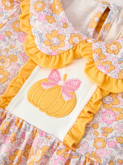 Pumpkin Bow Floral Ruffle Dress