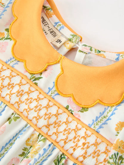Floral Smocked & Striped Romper