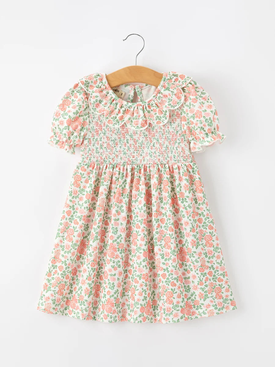 Floral Smocked Petal Collar Dress