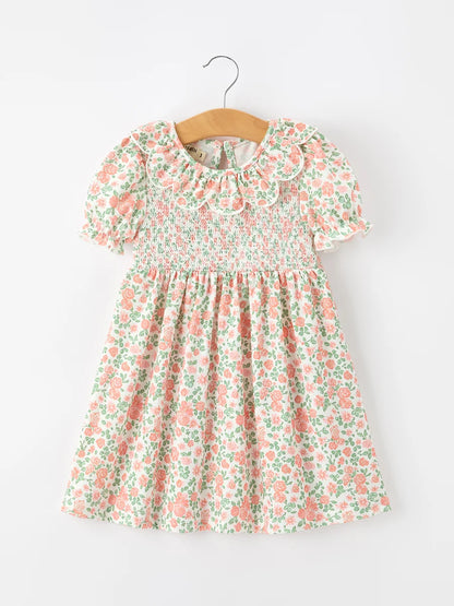 Floral Smocked Petal Collar Dress
