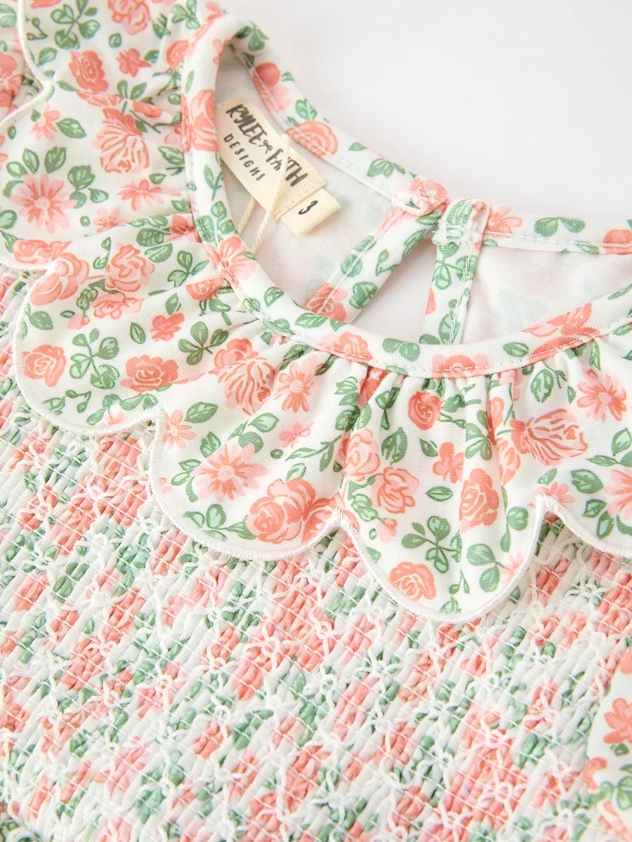 Floral Smocked Petal Collar Dress