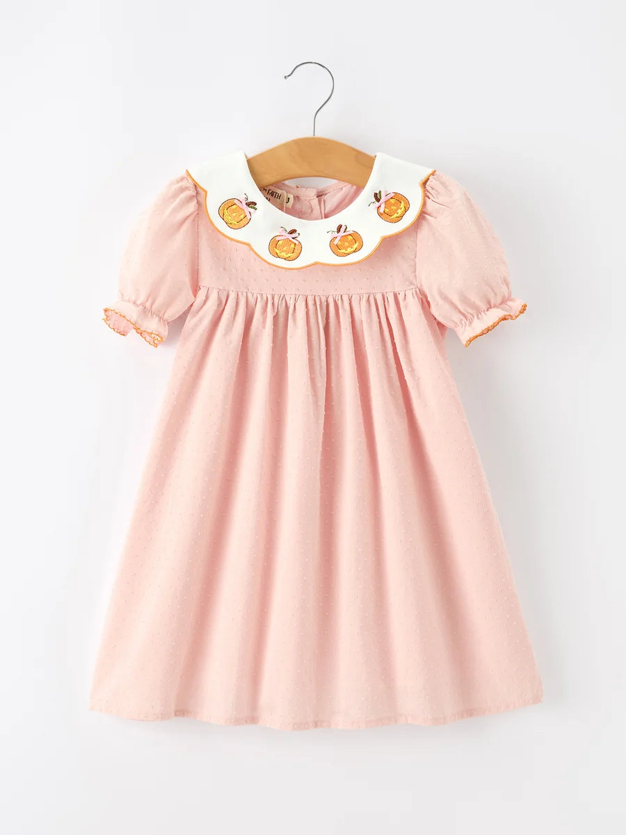 Pumpkin Applique Puff Sleeve Dress
