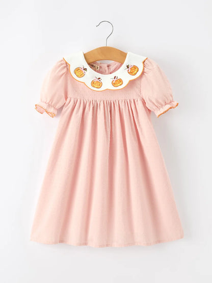 Pumpkin Applique Puff Sleeve Dress