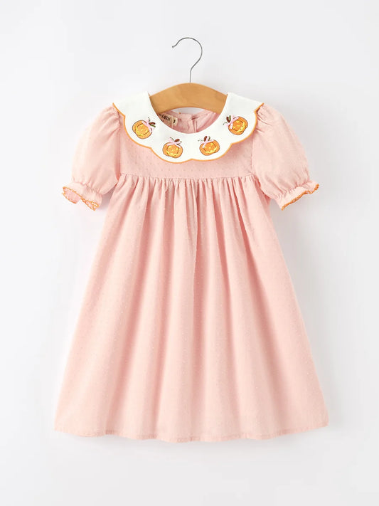 Pumpkin Applique Puff Sleeve Dress
