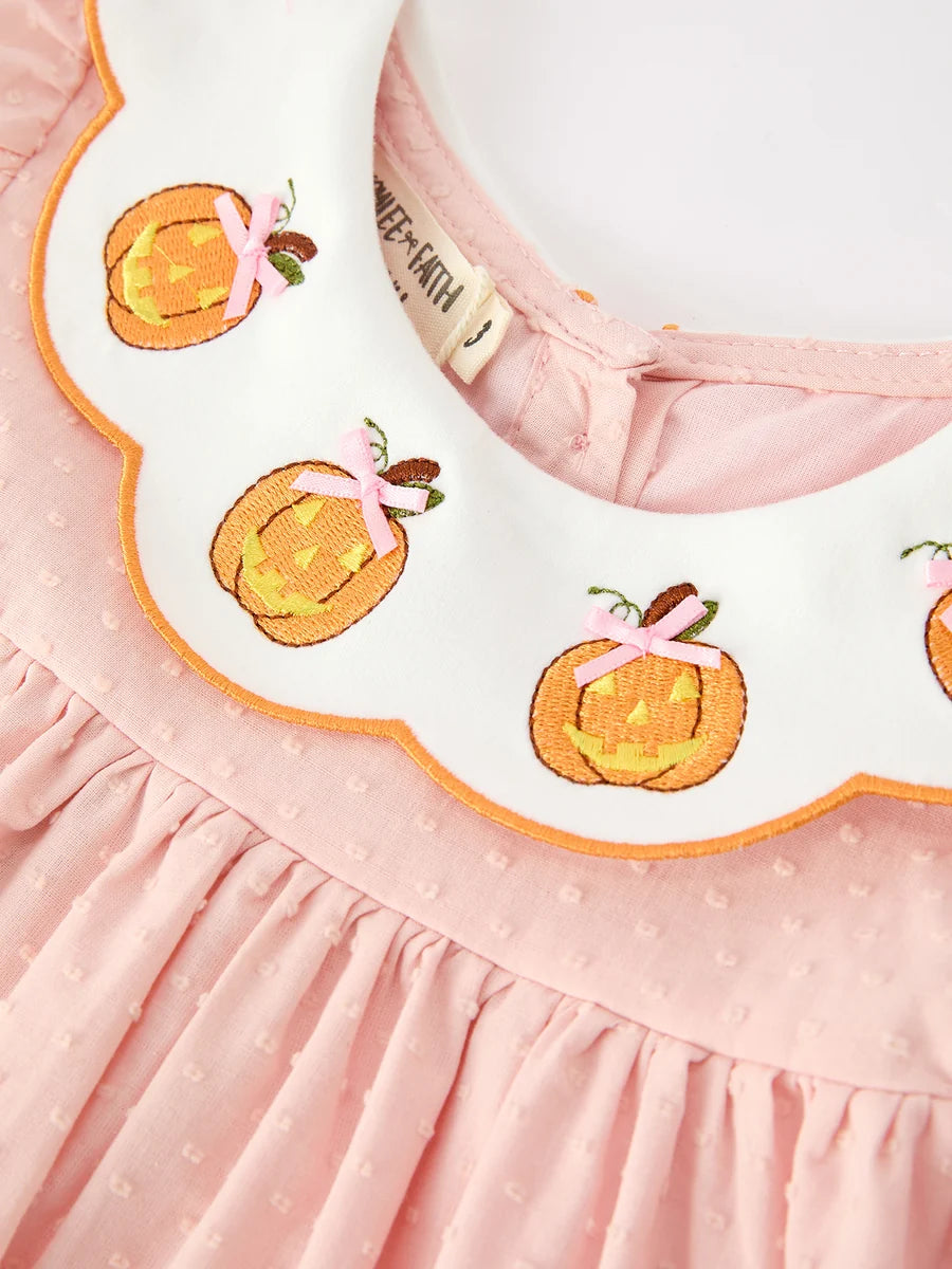 Pumpkin Applique Puff Sleeve Dress