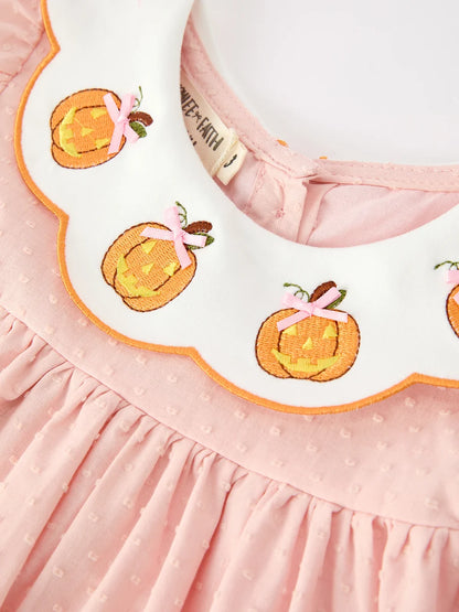 Pumpkin Applique Puff Sleeve Dress