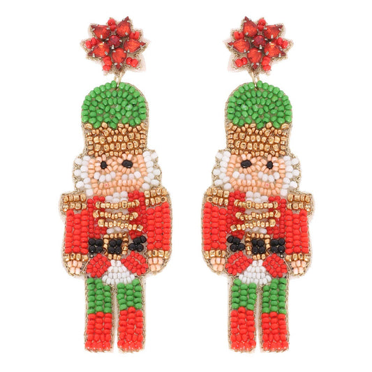 Nutcracker Christmas Beaded Drop Earrings