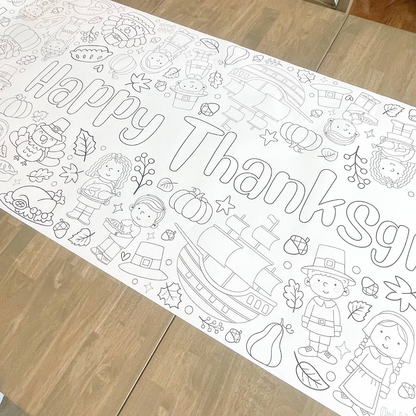 Thanksgiving Coloring Table Runner|  Happy Thanksgiving