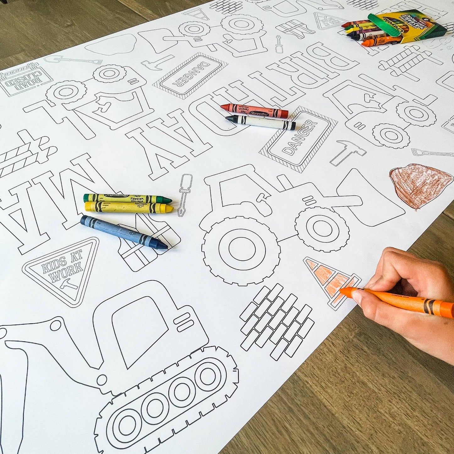 Construction  Coloring Table Runner| Happy Birthday