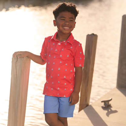 Boys Pocket Polo - Sailboats