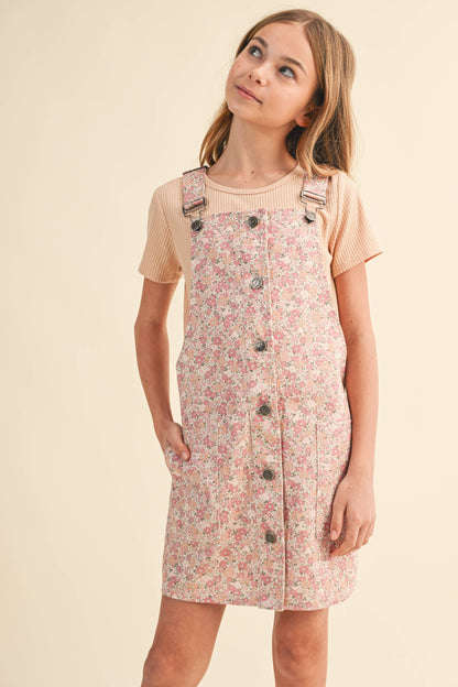 TWEEN KIDS GIRLS FLORAL OVERALL DRESS (7-14)