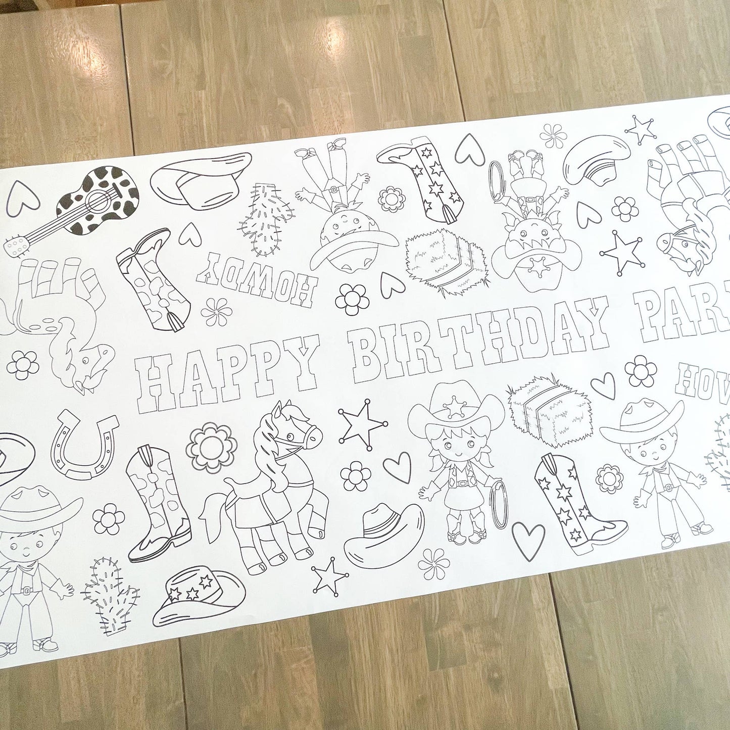 Cowgirl Coloring Table Runner| Happy Birthday