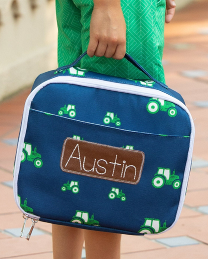 Insulated Lunch Bag - Tractors on Navy