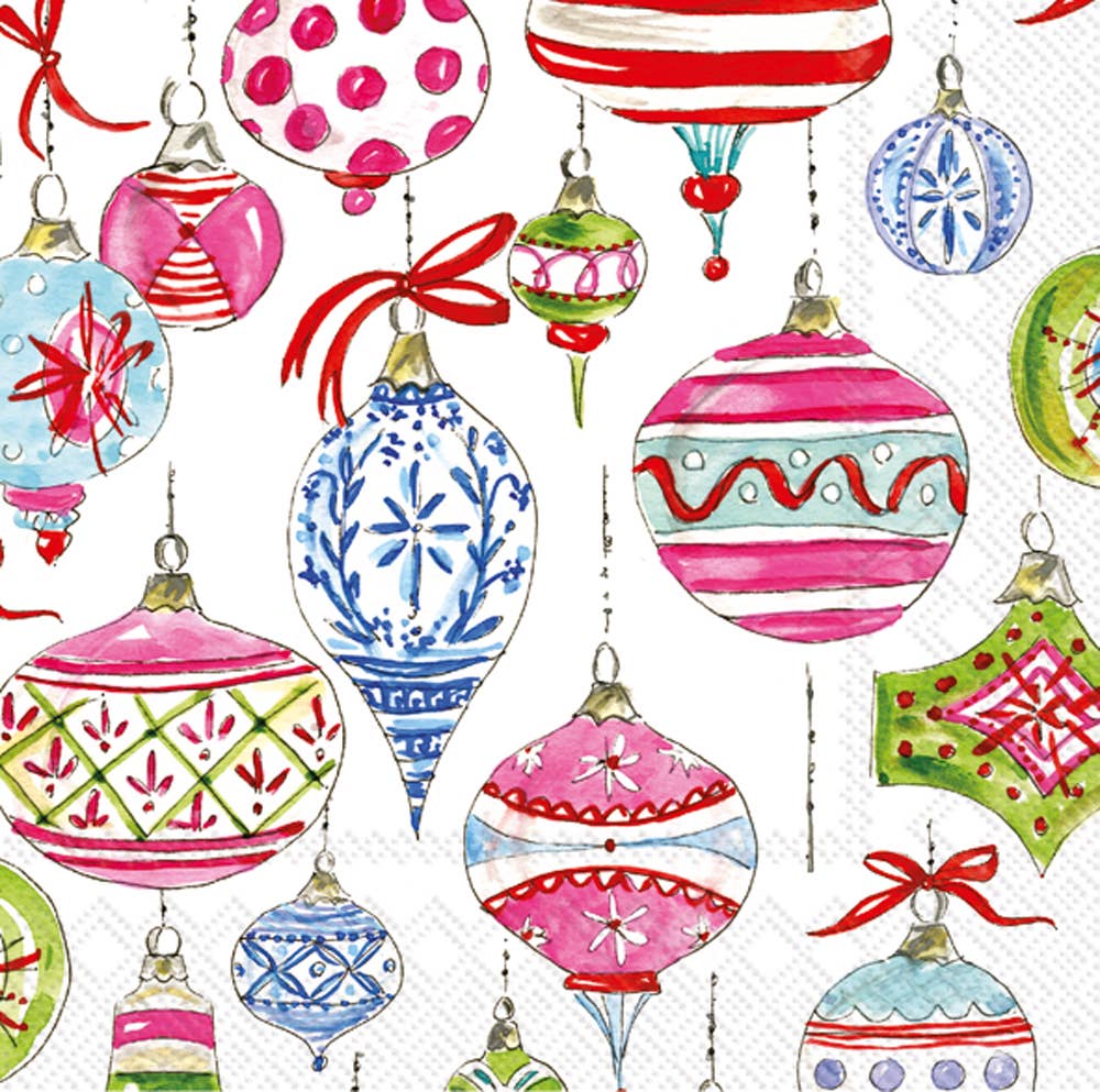 Paper Cocktail Napkins Pk/20 Merry Vintage Ornaments