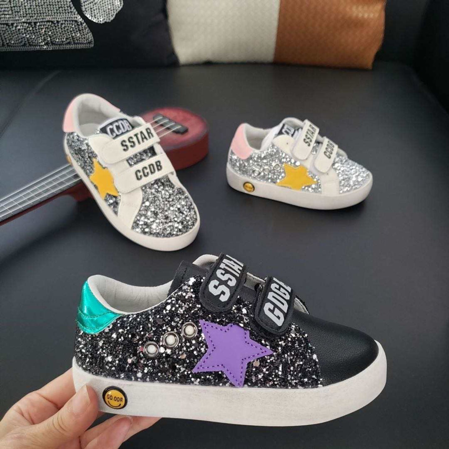 Toddler Shoes - Black Velcro/ Purple Star
