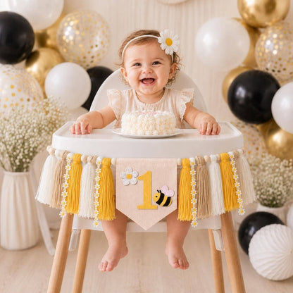 Bee One High Chair Banner, Daisy First Birthday Decor