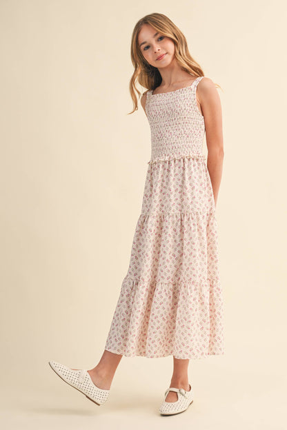 TWEEN GIRLS KIDS SMOCKED TIERED MIDI DRESS (7-14)