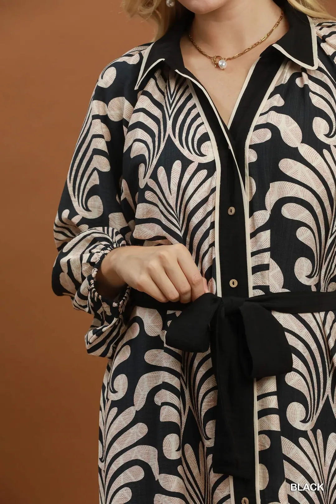 Abstract Belted Midi Shirt Dress